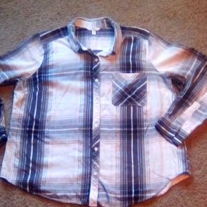 Time And Tru Women plaid y2k Long Sleeves Button Up Casual Shirt Top Size XXL